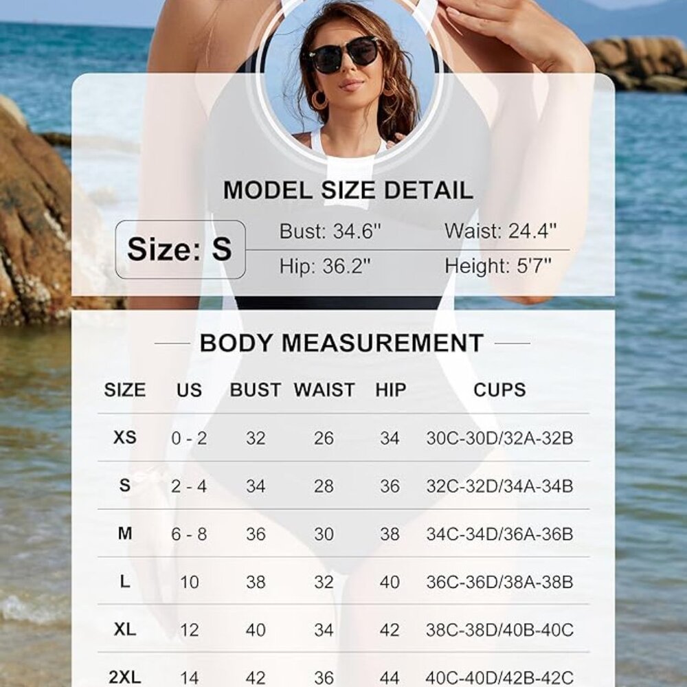 One Piece Swimsuit Tummy Control Black and Green Blue Size M - Picture 3 of 3